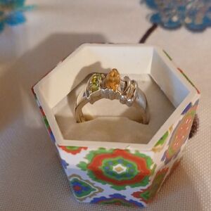 Citrine and Peridot 925 Silver Ring, Size 9